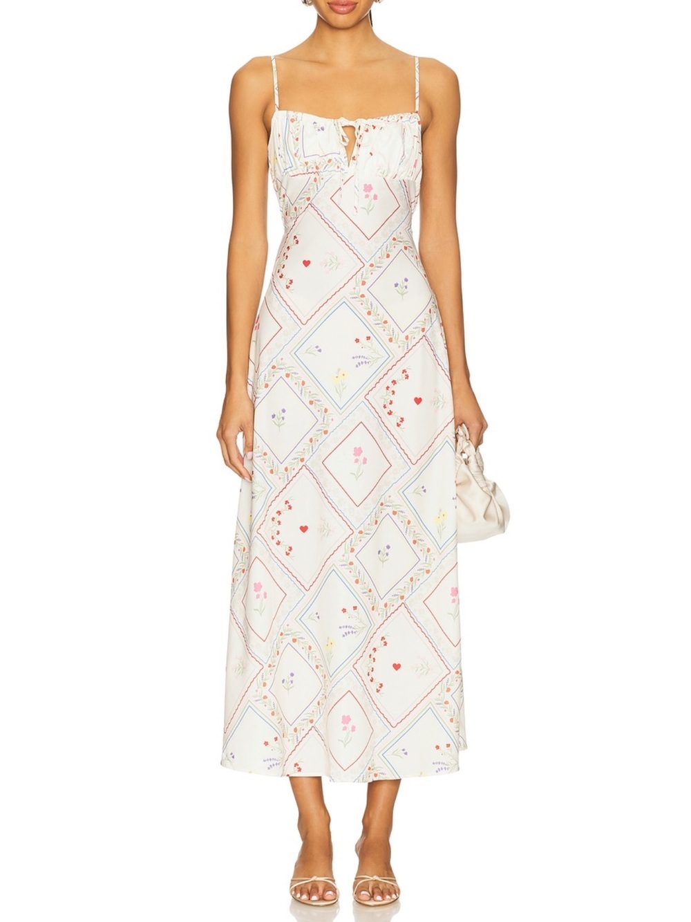 Revolve WeWoreWhat Ivory Floral-Print Maxi Slip Dress Medium Vacation